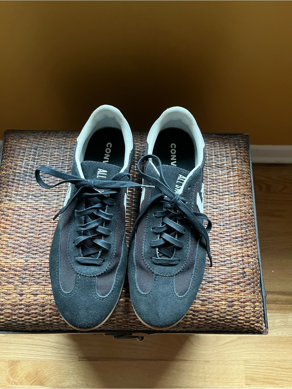 Converse Black Suede Low-Top Sneakers with White Collar Accent
